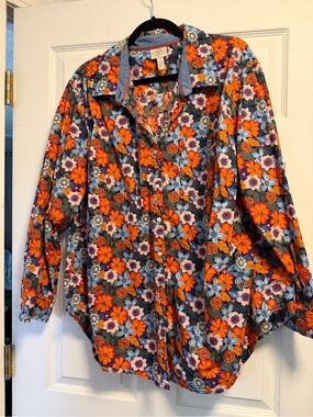 St. John's Bay Orange Floral Cotton Shirt